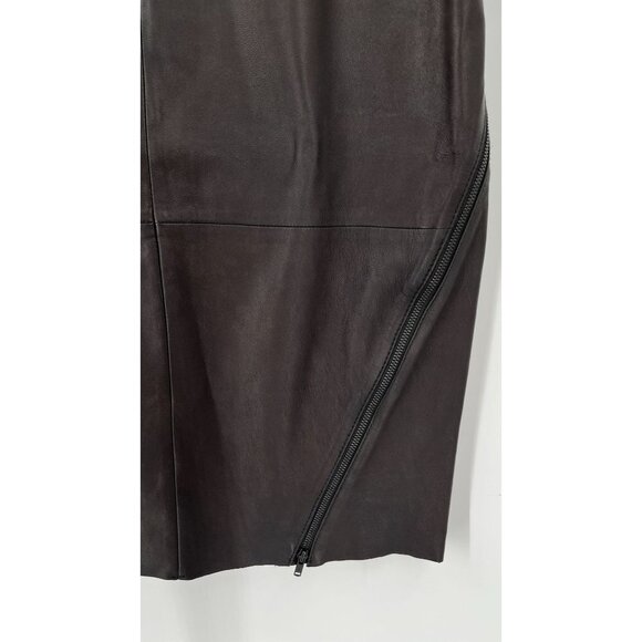 Trouve Black Leather Pointe Skirt Size 2 Pencil Straight Diagonal Zip Hem - Picture 3 of 12
